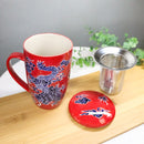 Red Oriental Dragon King 15oz Porcelain Tea Mug With Lid Stainless Steel Infuser