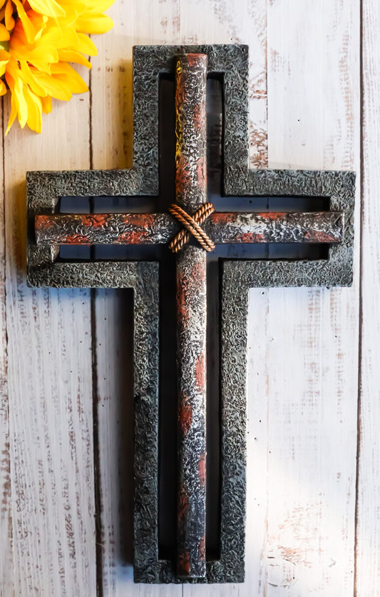 Rustic Western Layered Rust Finish Crossed Ropes Wall Cross Christian Plaque