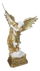 Renaissance Art Golden Large Archangel Saint Michael With Long Spear Statue 19"H