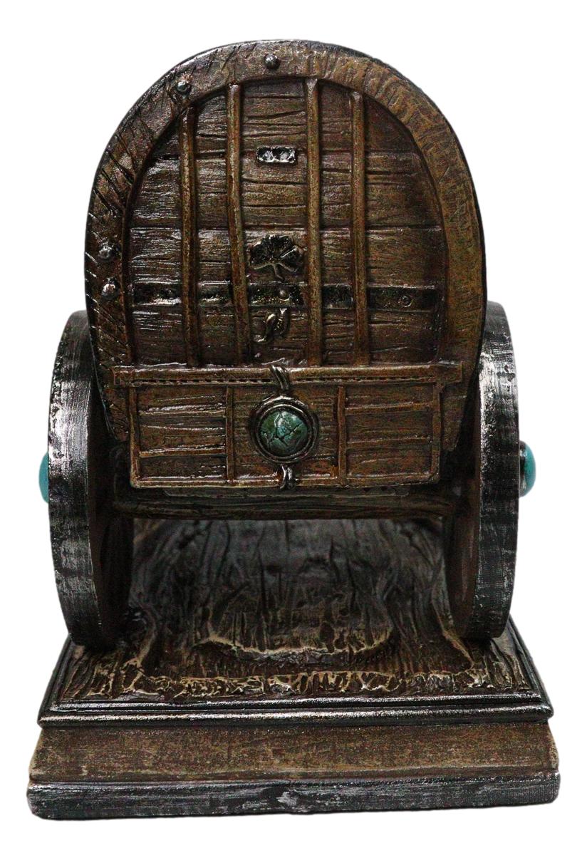 Rustic Western Faux Wooden Carriage Covered Wagon with Turquoise Accent Figurine
