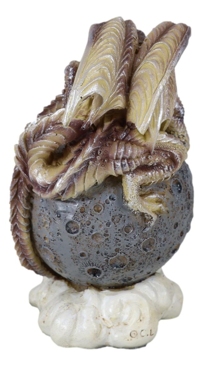 Dream Weaver Fantasy Wyrmling Dragon Sleeping On Cratered Lunar Moon Figurine