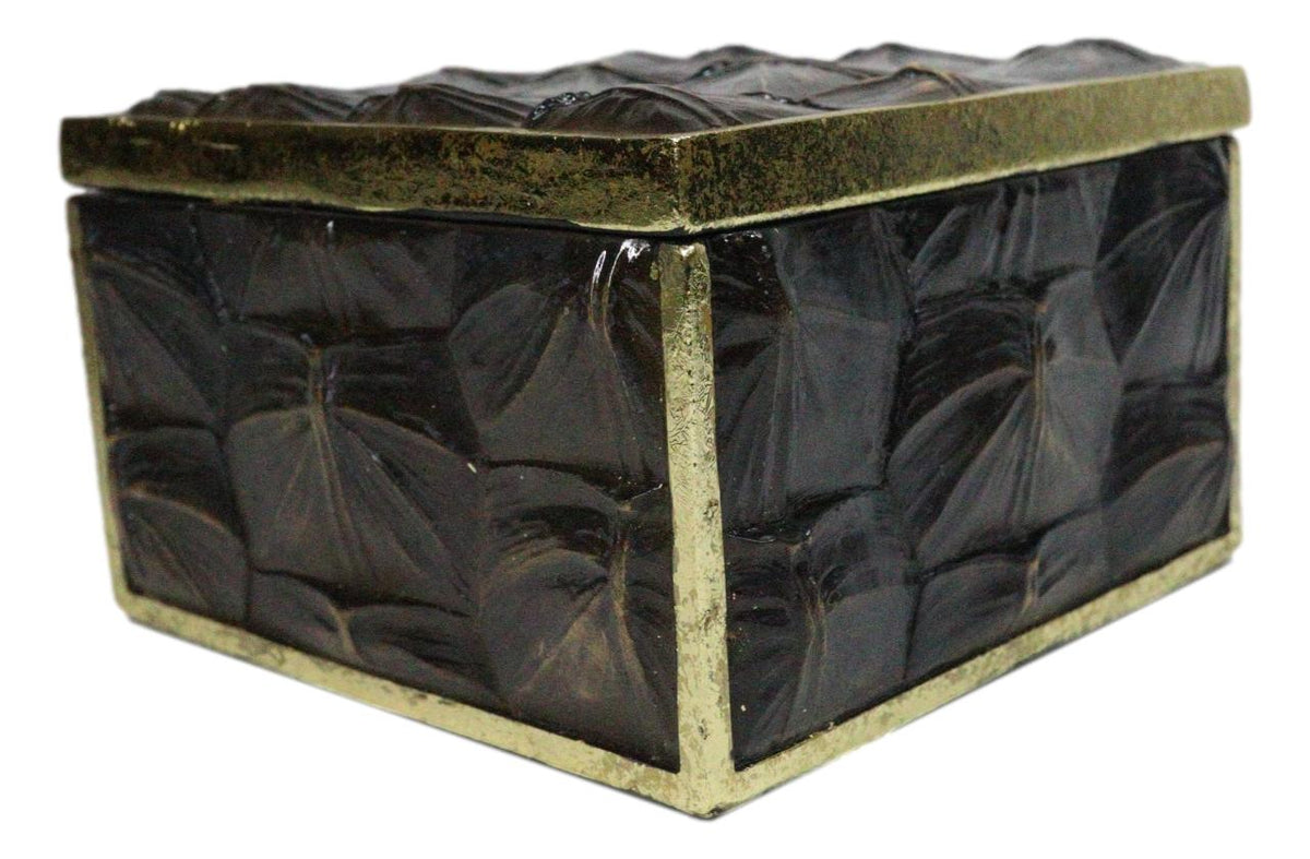 Faux Turtle Shell Print With Gold Trim Small Jewelry Trinket Box Figurine 5" L