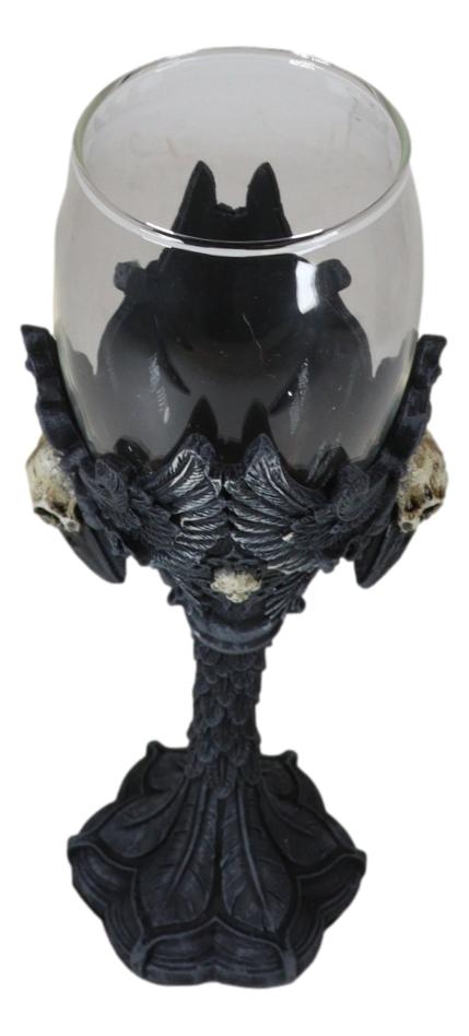 Blood Moon Gothic Dark Alchemy Raven Crow And Skulls Glass Wine Goblet Chalice