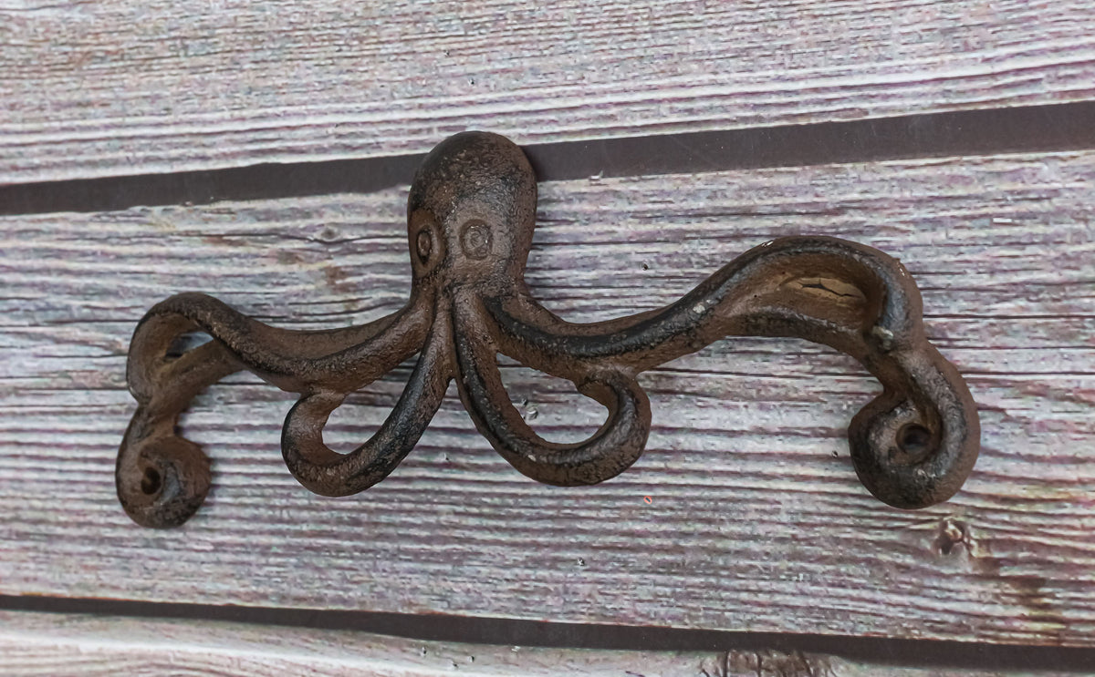 Set Of 4 Cast Iron Rustic Marine Sea Octopus Drawer Cabinet Door Knobs Hardware - Ebros Gift