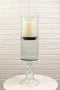Contemporary Ribbed Cylinder Glass Pillar Candle Holder On Pedestal Stand 17"H