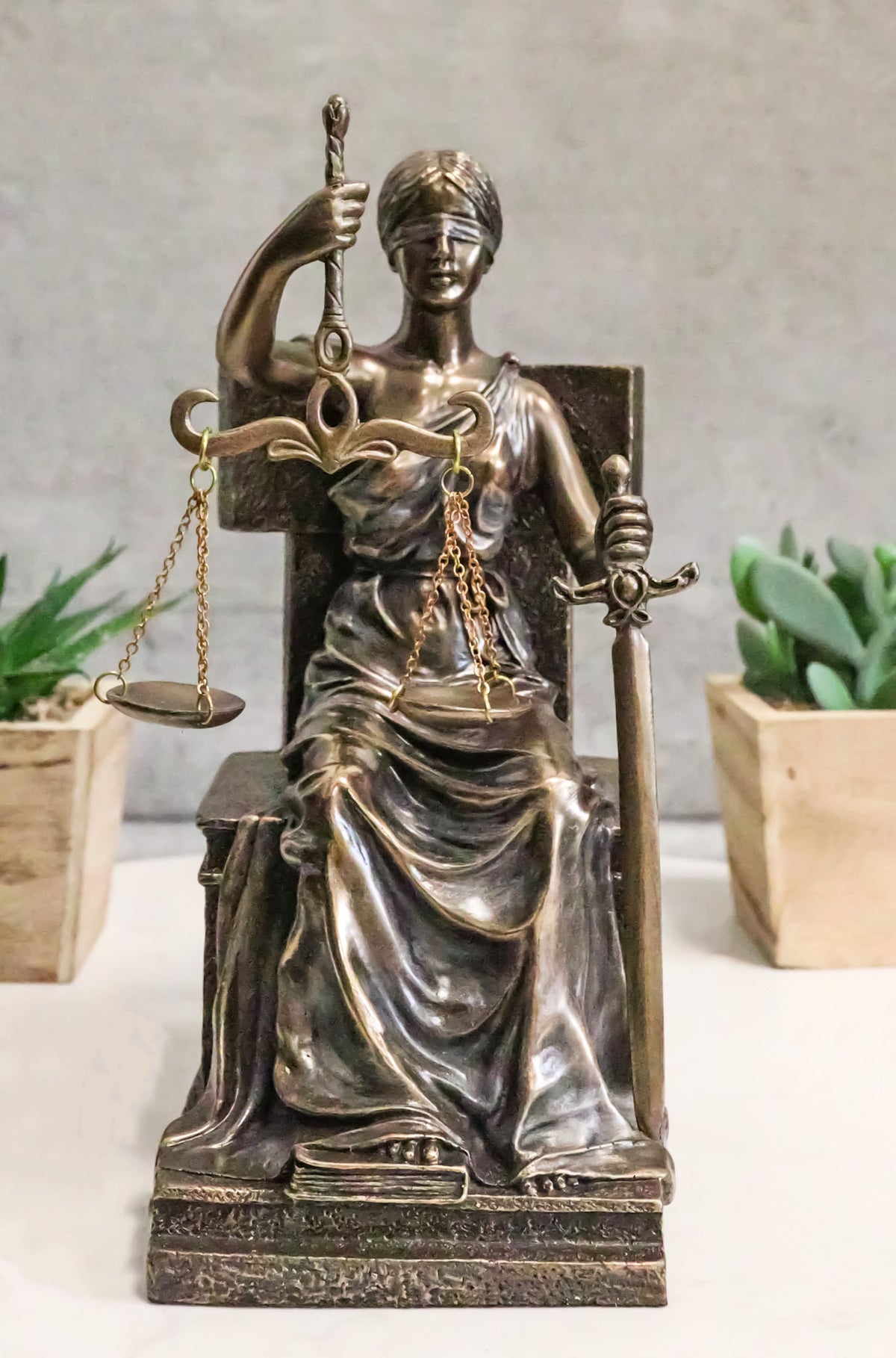 Ebros Seated Lady Justice in Blindfold with Scales and Sword Statue 8.25" Tall