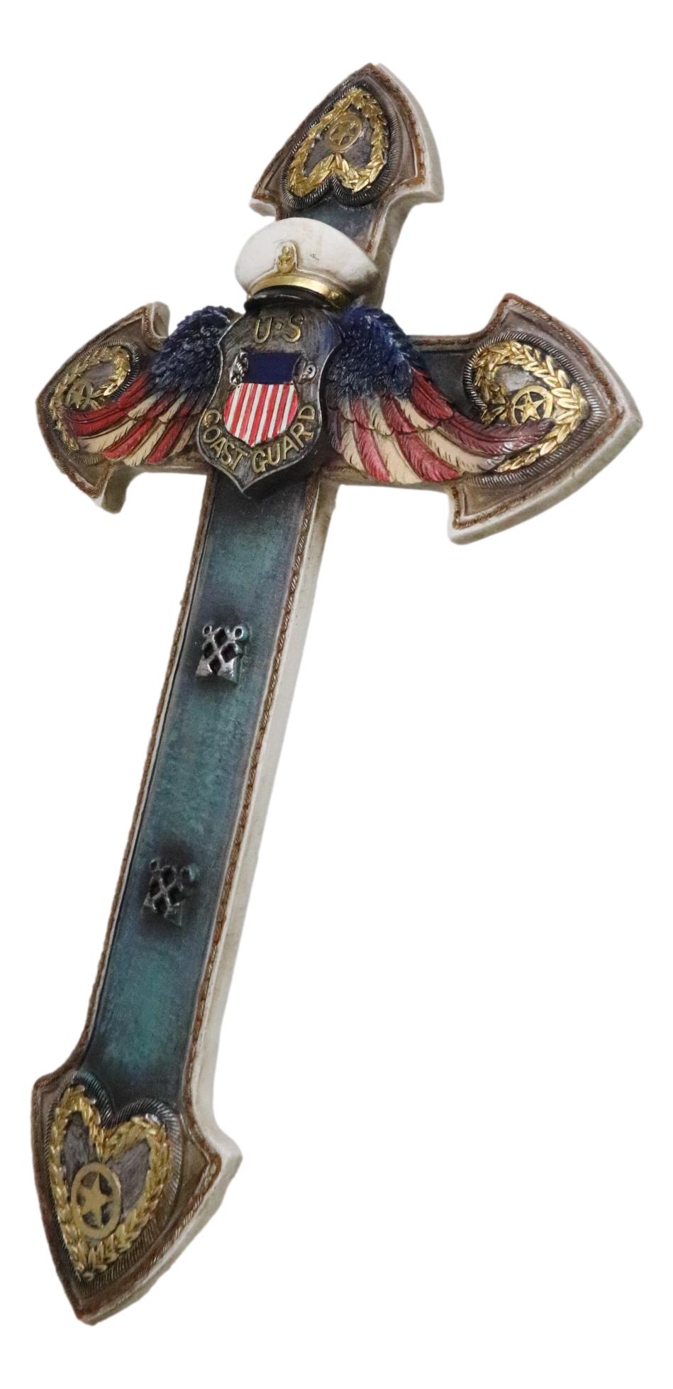 Turquoise Rustic Western US Coast Guard Eagle Wings Crest Anchors Wall Cross
