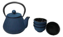 Royal Blue Tokusa Geometry Petite Cast Iron Teapot 10oz With 4 Mini Tea Cups Set