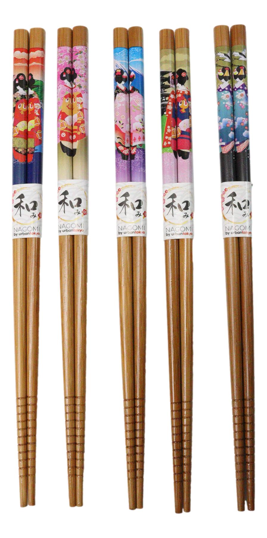 5 Pairs Of Pink Cherry Blossoms Sakura Ceramic Rests With Wooden Chopsticks Set