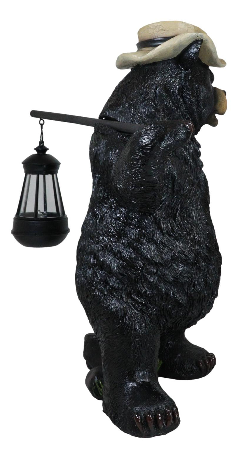 Ebros Rustic Forest Black Bear Outdoor Hiking Figurine W/ Solar LED Light Lantern Lamp