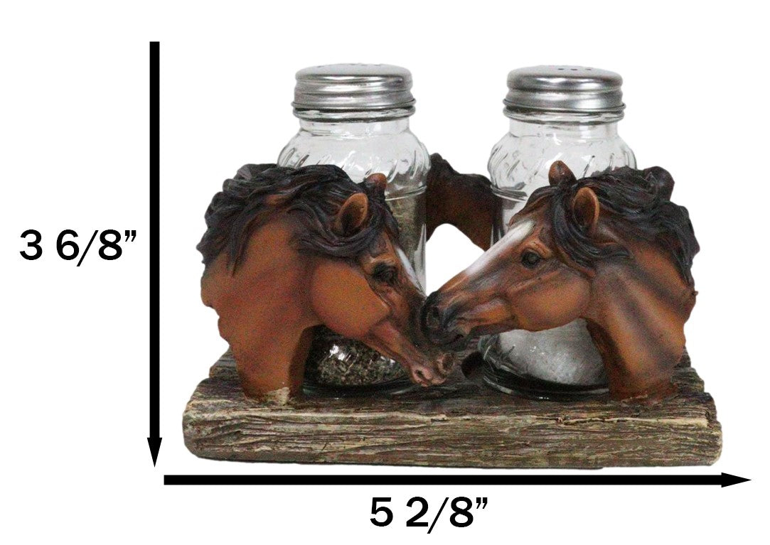 Western Wild At Heart Double Brown Chestnut Horses Salt Pepper Shakers Holder - Ebros Gift