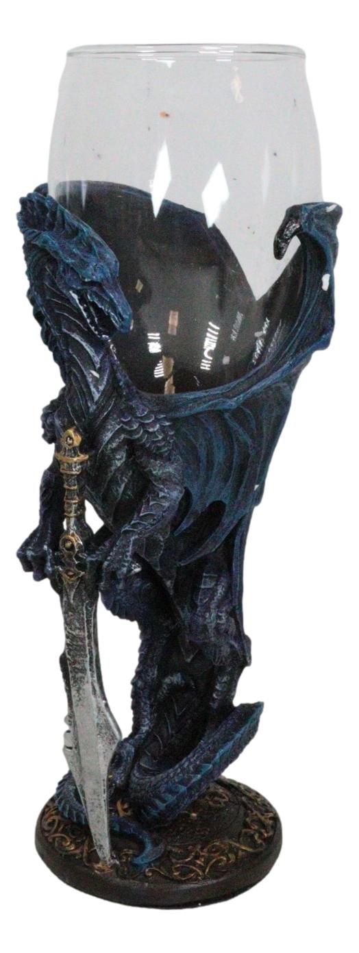 Fantasy Netherworld Blue Dragon Storm Blade Sword Glass Wine Goblet Chalice
