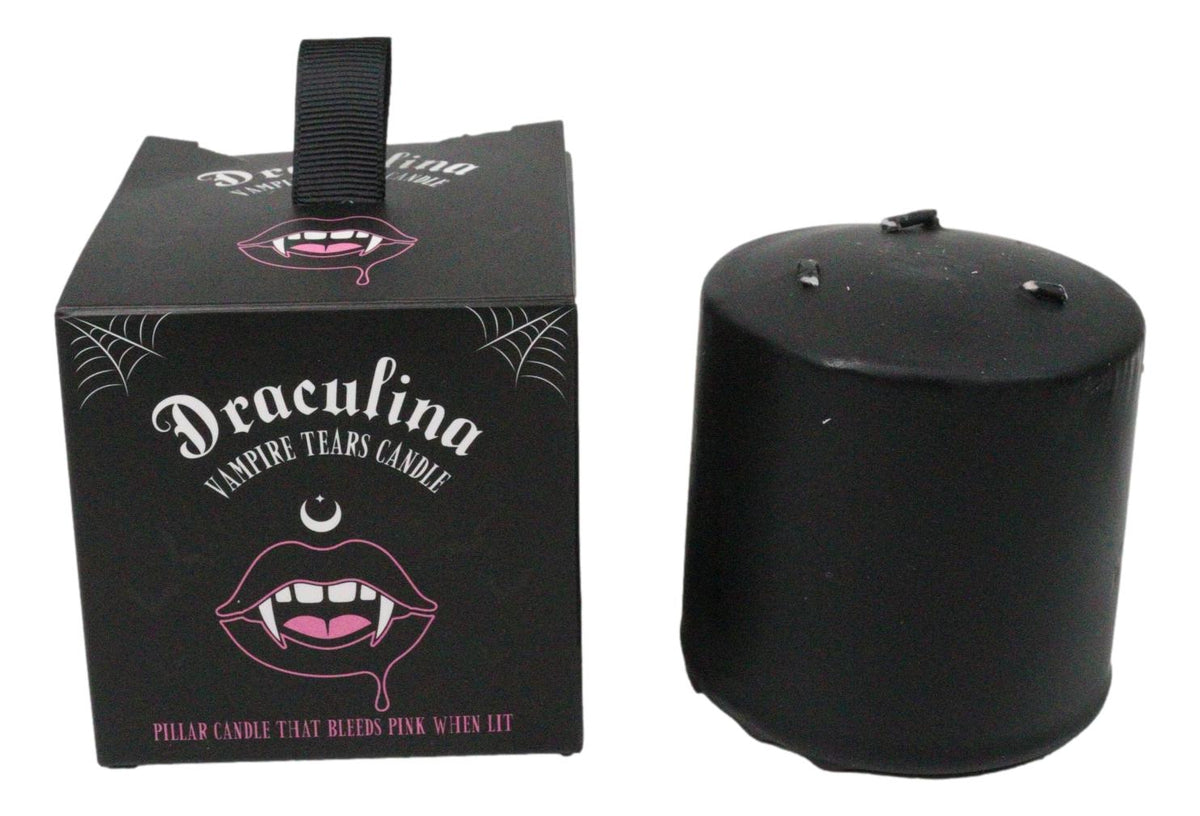Set Of 2 Gothic Draculina Pink Vampire Tears Black Unscented Pillar Candles