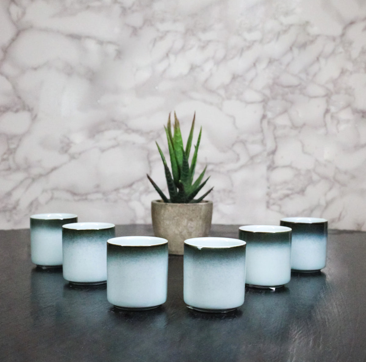Seikai Blue Ochoko Ceramic Sake Cups 1.5 Oz, Set of 6, Japanese Style Drinkware