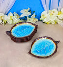 Pack Of 6 Blue Sky Aozora Kannyu Ceramic Leaf Shaped Appetizer Salad Plates