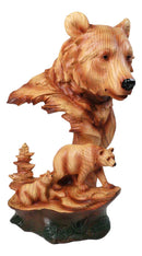 Bear Head with Cub Family Figurine Faux Wood Carved Look Black Bear Statue