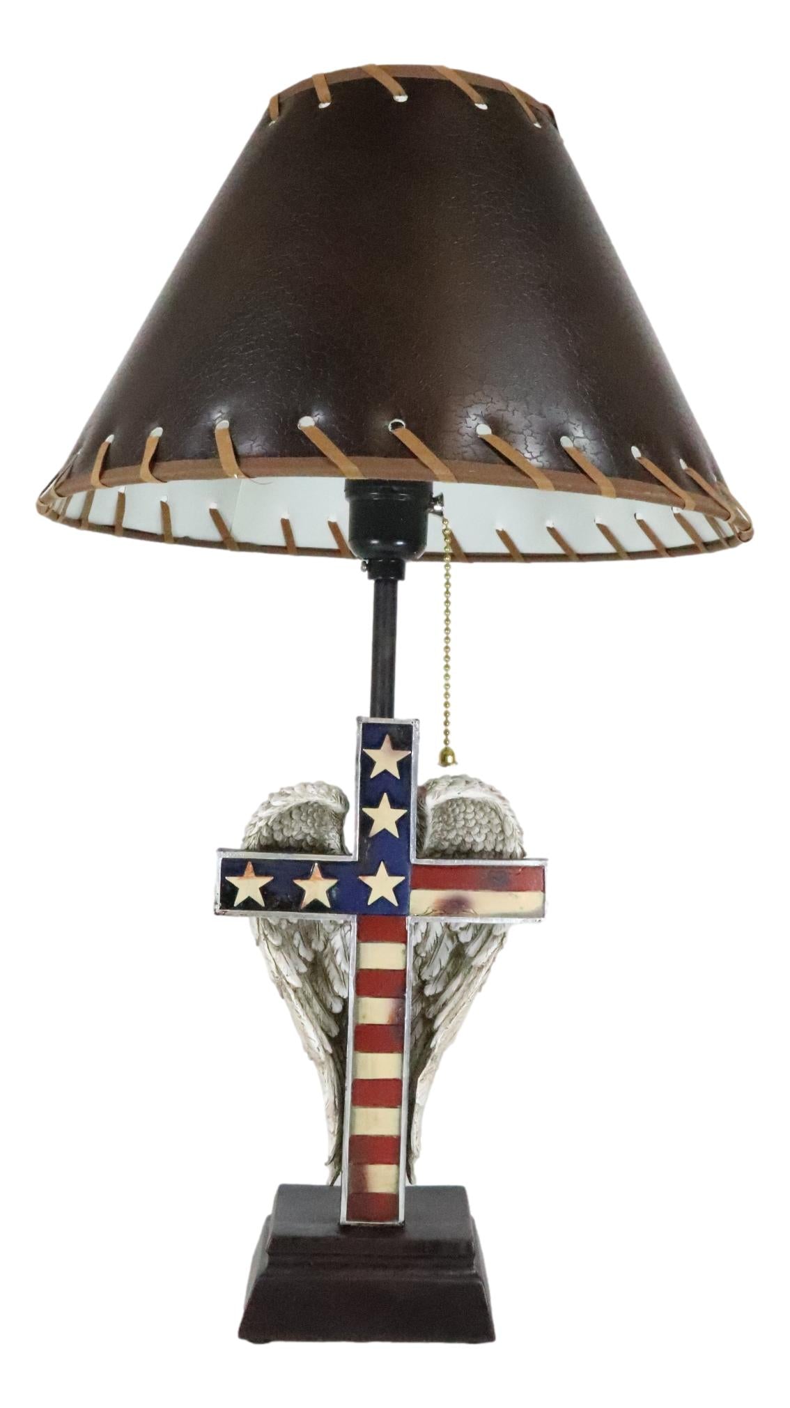 Country Rustic Western Old Faithful American Flag Silver Angel Wings Table Lamp - Ebros Gift