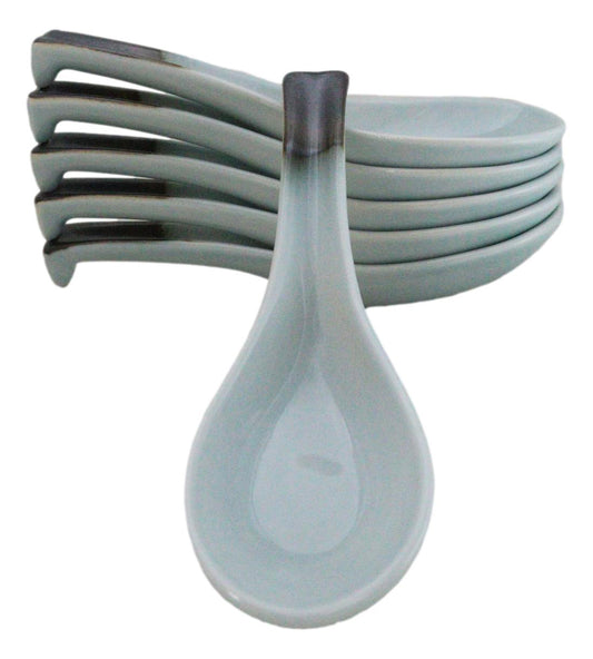 Pack of 6 Seikai Blue Sky Collection Ceramic Asian Soup Spoons With Hook 5.75"L