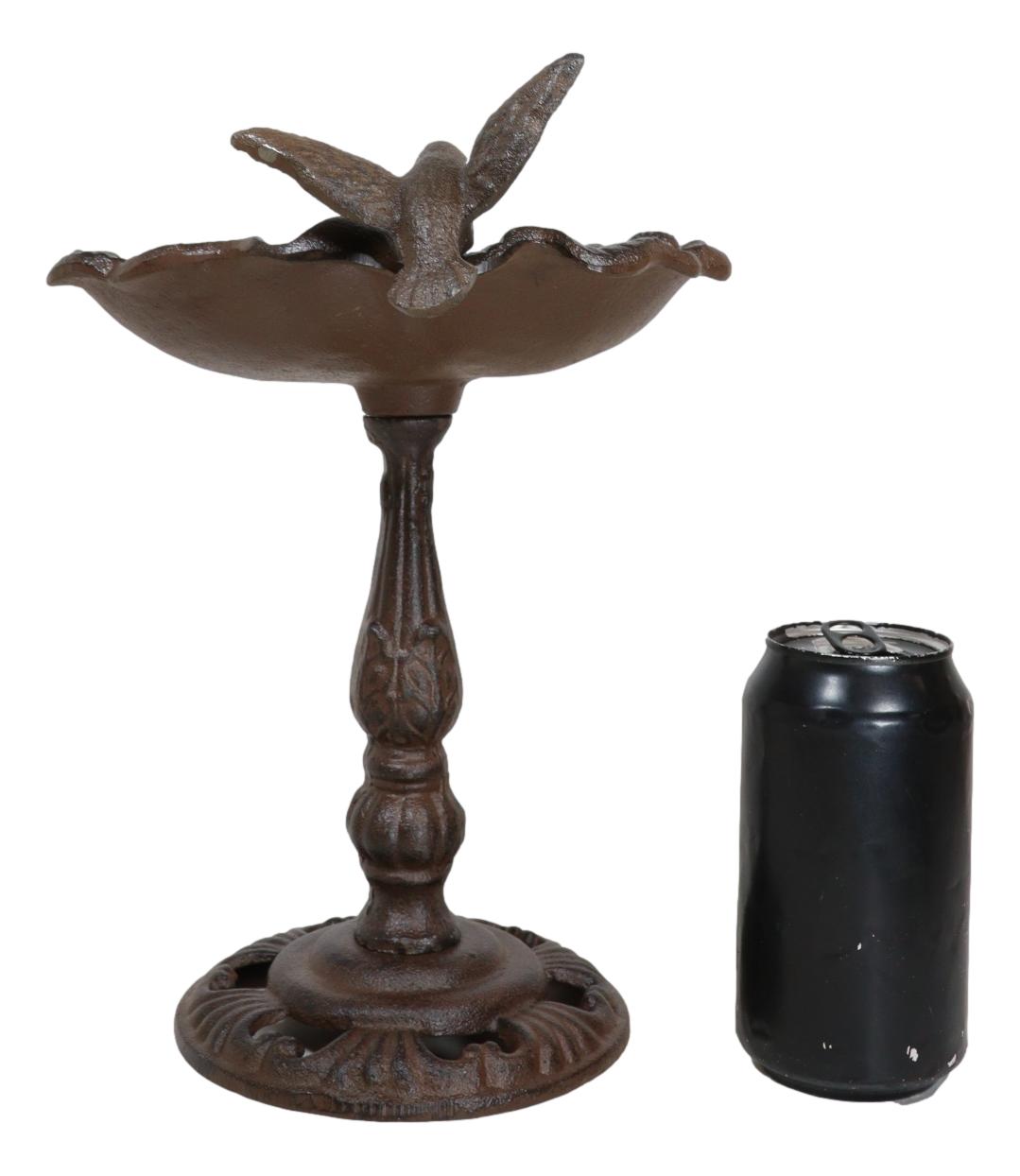 Rustic Cast Iron Hummingbird Perching On Flower Garden Bird Feeder Bath 10.5"H - Ebros Gift