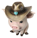 Rustic Western Comical Sitting Pig with Turquoise Cowboy Hat and Scarf Figurine