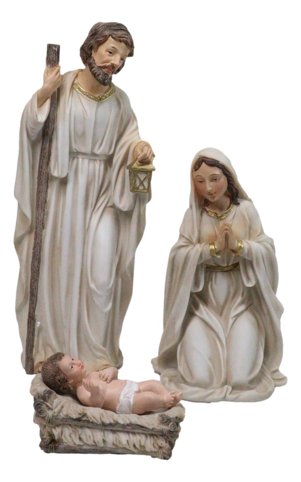 Christmas Nativity Mary Joseph Jesus Wise Men Angel 11pc Figurines Off White 12"