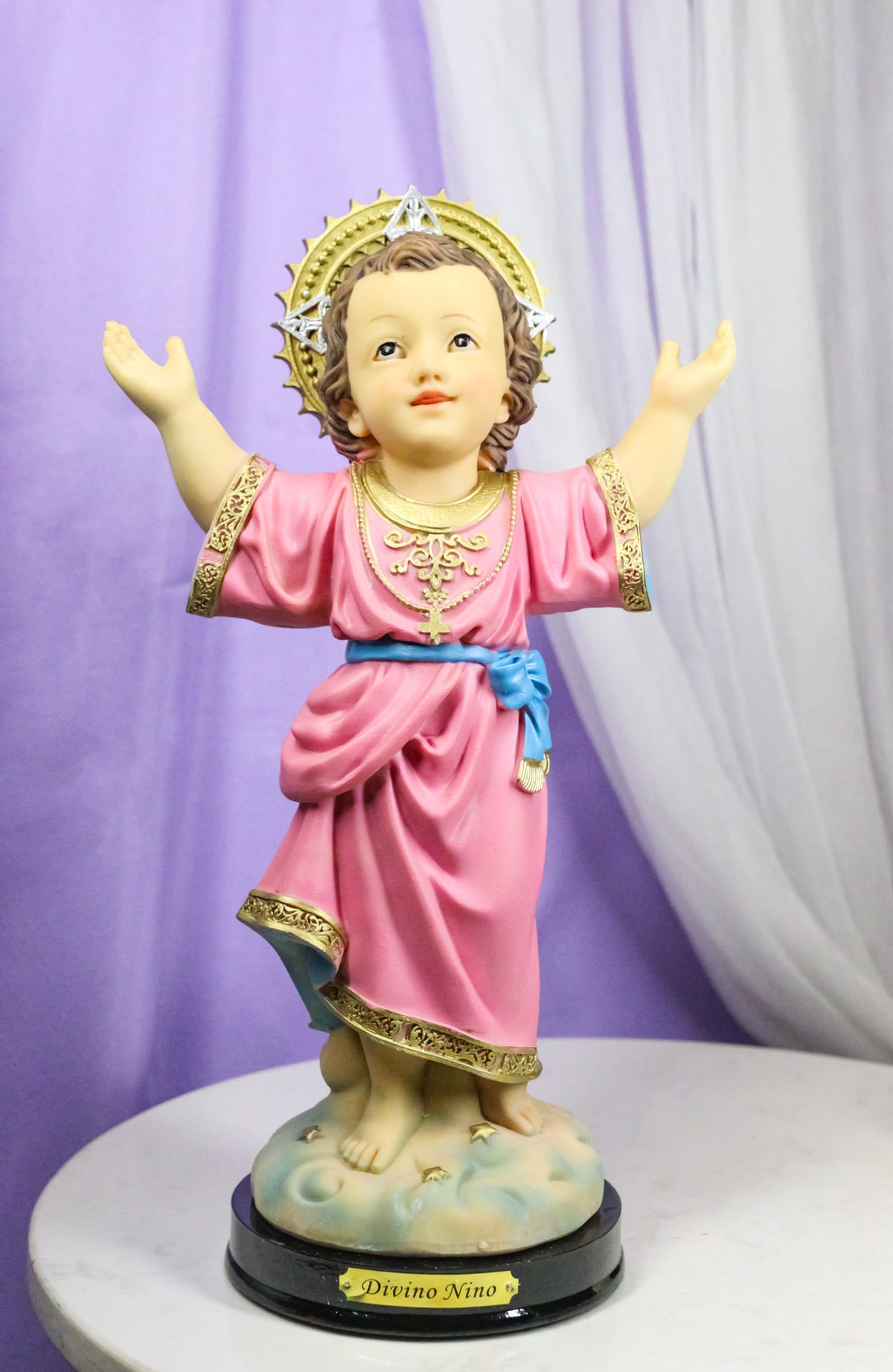 Catholic Christian Santo Nino Divine Child Jesus Christ Figurine With Base 12"H
