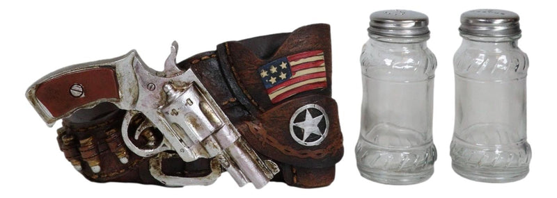 Western Star Cowboy Gun Faux Leather Holster Salt Pepper Shakers Holder Set