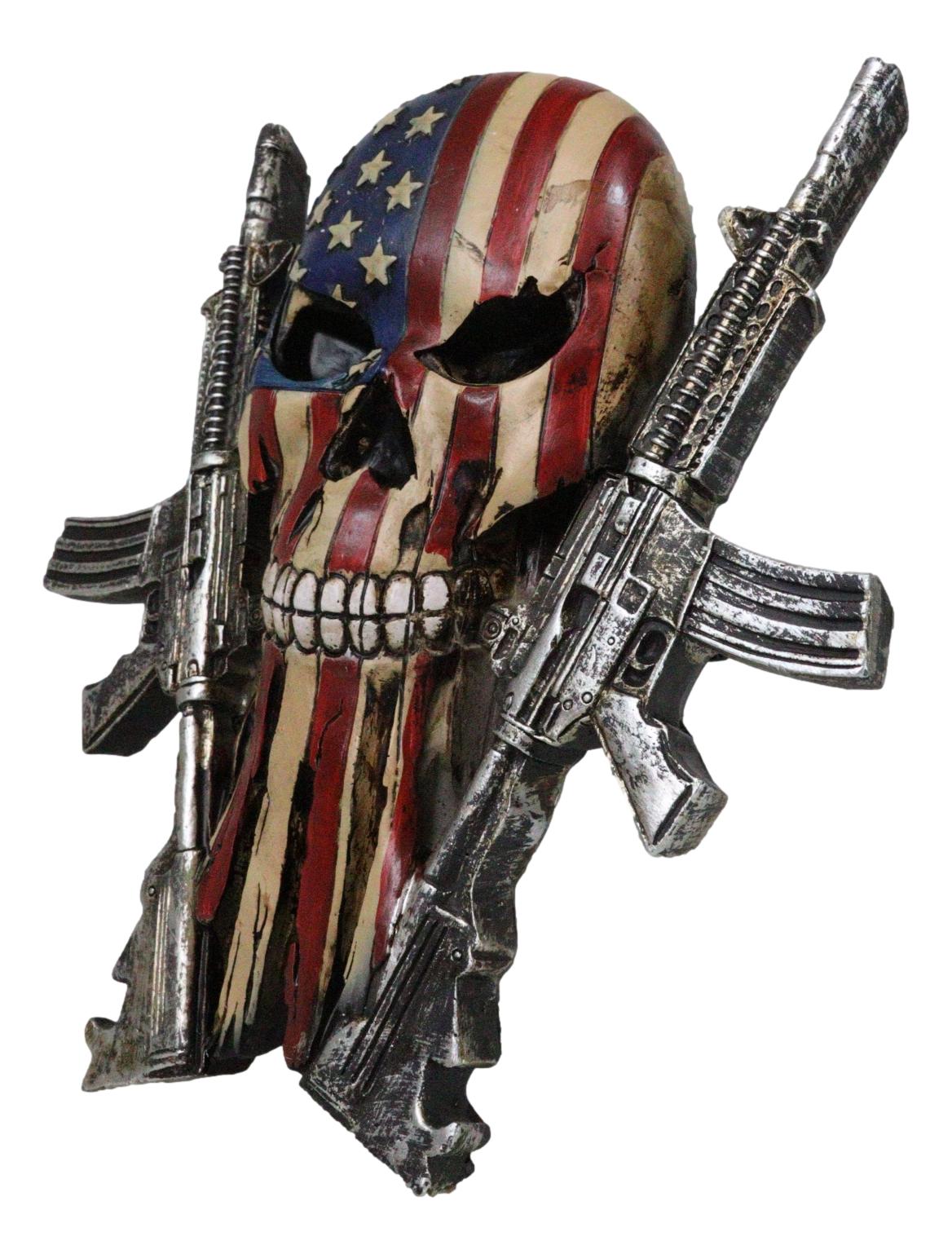 Military American Flag Star Spangled Banner Skull With 2 Gun Rifles Wall Decor