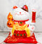 Japanese Lucky Charm White Beckoning Cat Maneki Neko With Waving Arm Statue 10"