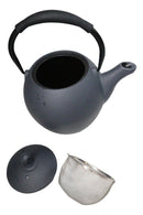 Dark Gray Textured Round Tetsubin Large Cast Iron Teapot With SS Strainer 44oz