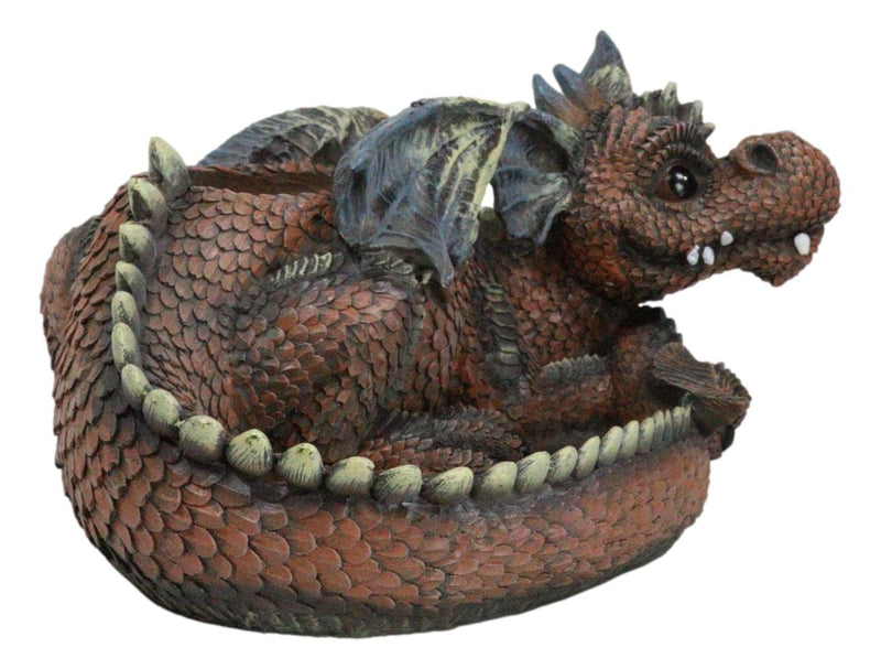 Snuggling Cozy Red Fire Dragon At Rest Planter Pot Garden Decor Figurine 11.25"L