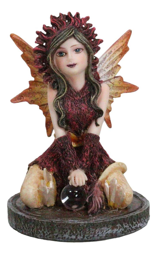 Kneeling Red Tribal Dress Summer Hanuman Fairy with Crystal Ball Small Figurine - Ebros Gift