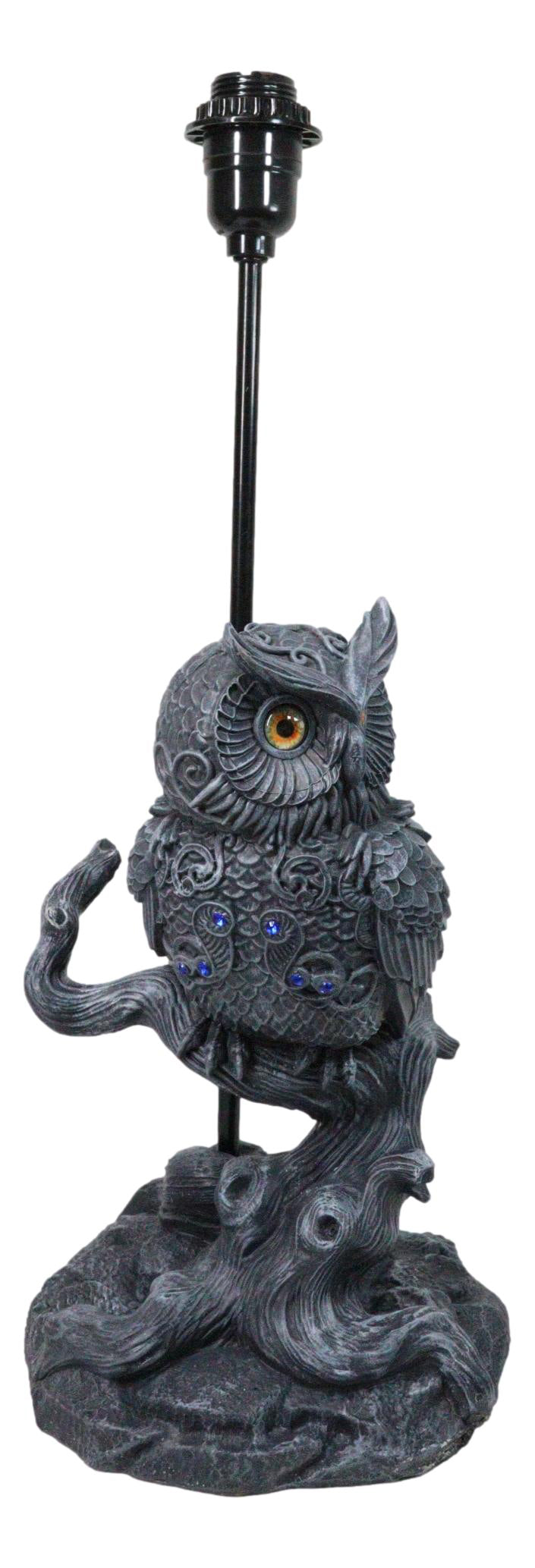 Wisdom of The Woods Mystical Bejeweled Owl Perching On Tree Branch Table Lamp