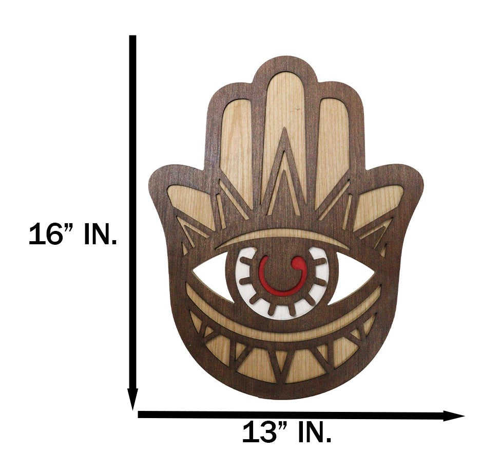 Hand of Fatima Hamsa Palm with Evil Eye Amulet of Protection MDF Wood Wall Decor