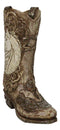 Western Wild Horse with Floral Scrollwork Faux Wood Cowboy Boot Vase Holder