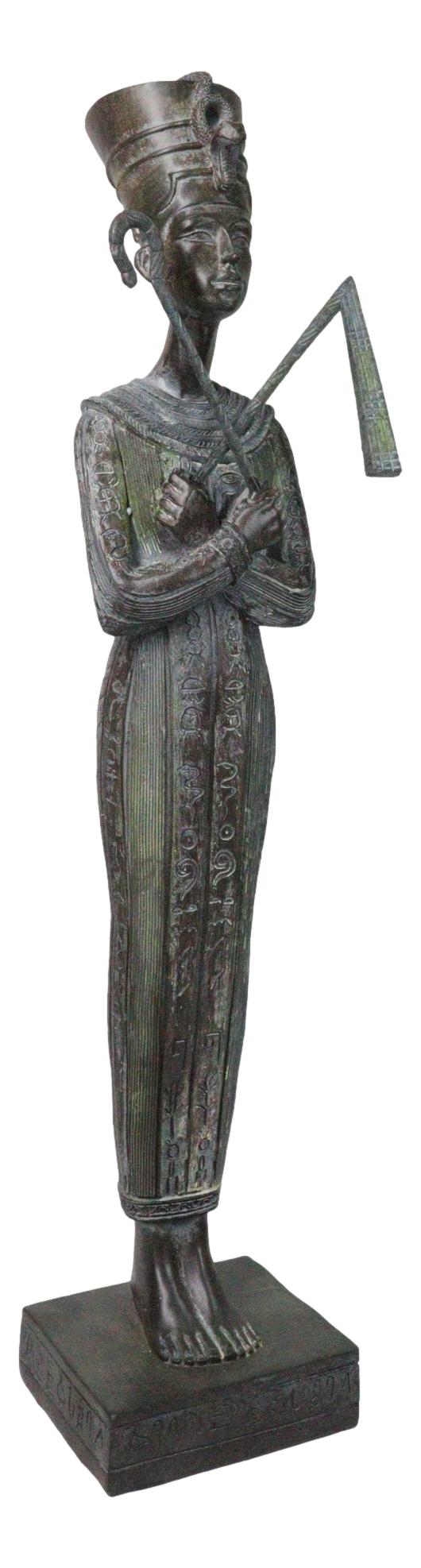 Egyptian Queen Nefertiti With Nemes Crook and Flail Statue With Base 20"H