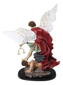 Large Archangel Saint Michael With Judgement Sword Crushing Satan Statue 24"H