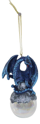 Ruth Thompson Blue Stormchaser Dragon On Pearl Glass Ball Ornament Figurine 5"H