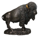 Large North American Open Grassland Plains Bison Buffalo On Rock Base Statue