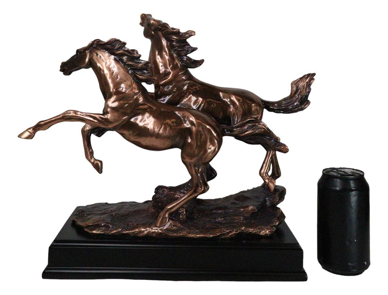 Two Galloping Horses On Grasslands Bronze Electroplated Figurine With Base 15"L