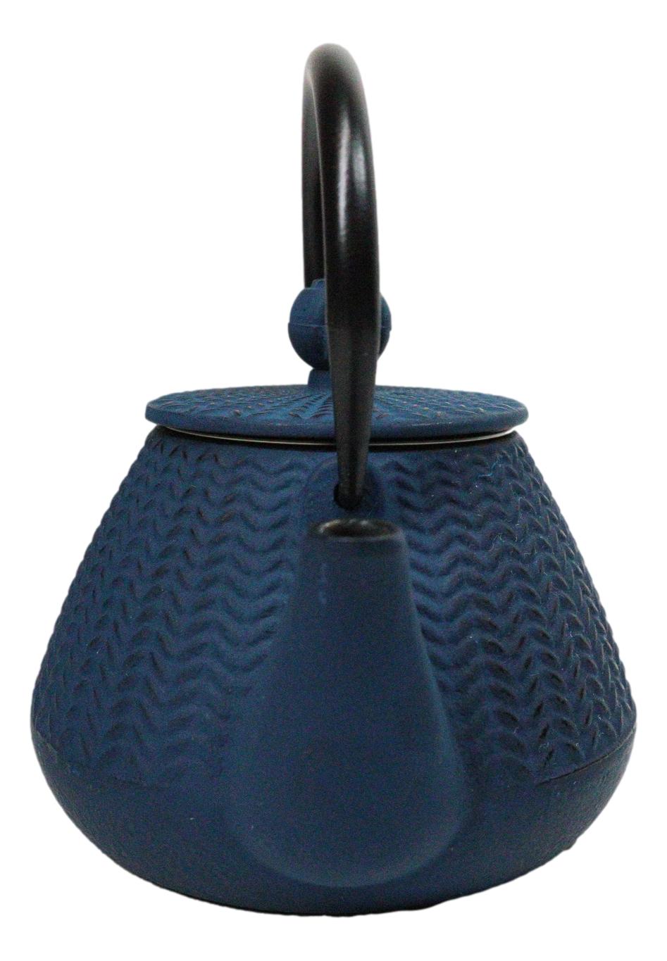 Blue Tokusa Geometric Textured Pattern Petite Cast Iron Teapot 10oz Tea Pot