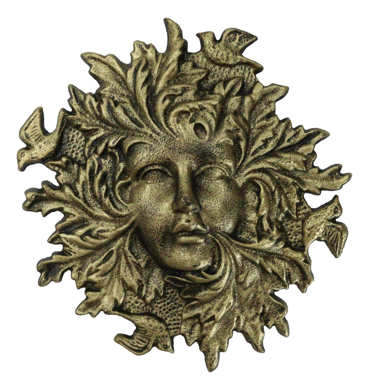 Cast Iron Antiqued Forest Spirit Goddess Celtic Greenwoman Ent Face Wall Decor - Ebros Gift