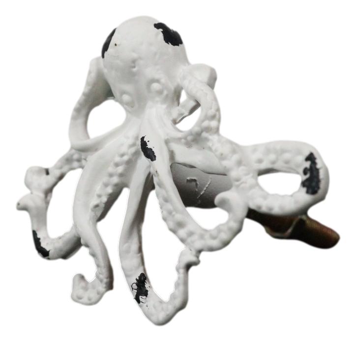 Pack Of 6 Cast Iron Vintage White Sea Octopus Drawer Cabinet Door Pull Knobs - Ebros Gift
