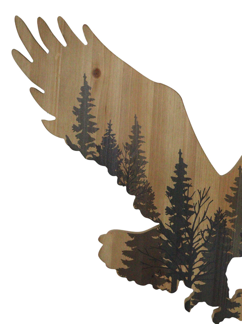 Large 23"L Bald Eagle Swooping With Pine Trees Forest Wooden Wall Decor Plaque