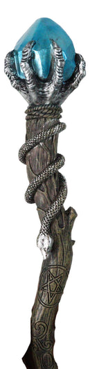 Gothic Fantasy Magic Wand With Skeletal Hand Serpent Coil Blue Crystal Gemstone