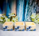 Set Of 3 Great Wave Of Kanagawa Hokusai Traditional Masu Square Box Sake Cups