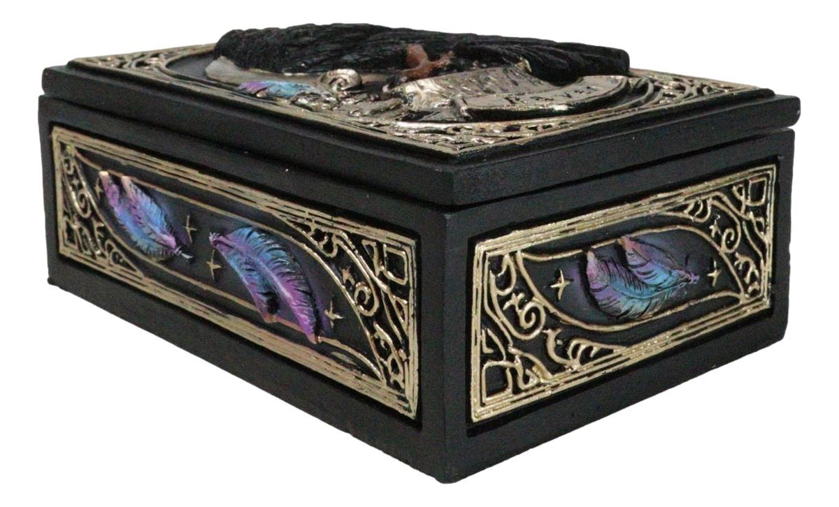 Mystic Raven Crow Crescent Moon Wicca Divination Ornate Tarot Cards Trinket Box