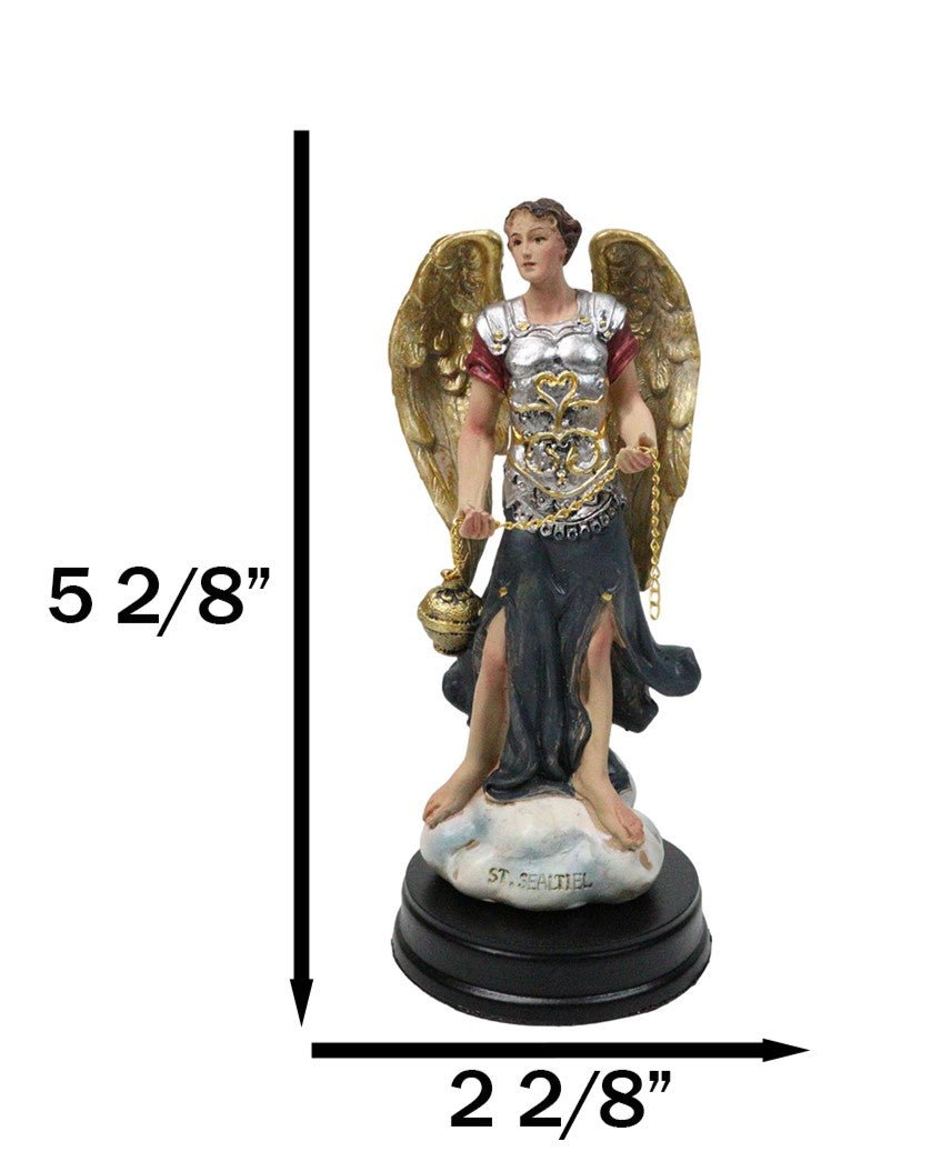 Colorful Catholic Church Archangel Saint Sealtiel with Golden Censer Figurine