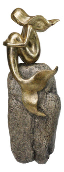 Gold Leaf Abstract Art Mermaid Siren Sitting On Ocean Pillar Rock Figurine 15"H