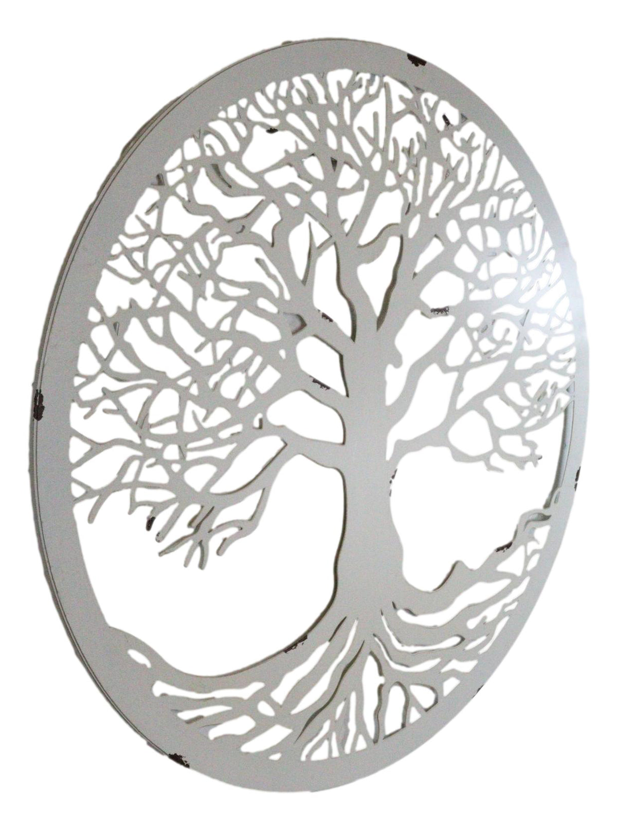 White 23"D Oversized Celtic Tree of Life Medallion Metal Wall Circle Plaque